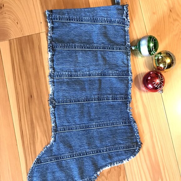 Handmade Denim Christmas Stocking w/Pocket: Cookie Baker Sweets Graphic, Size L - Picture 6 of 9